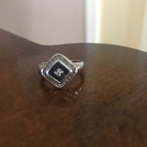 14k white gold with diamonds and sapphires